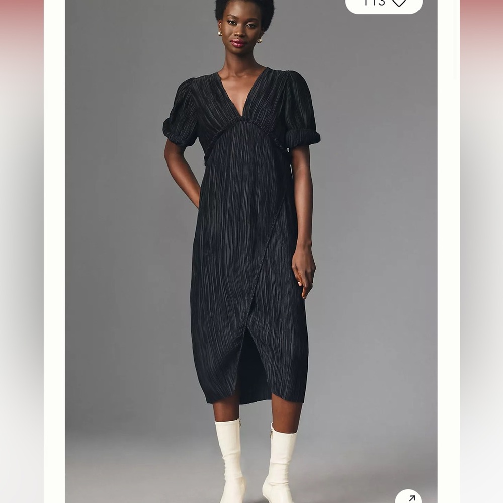 V-Neck Pleated Slim Midi Dress